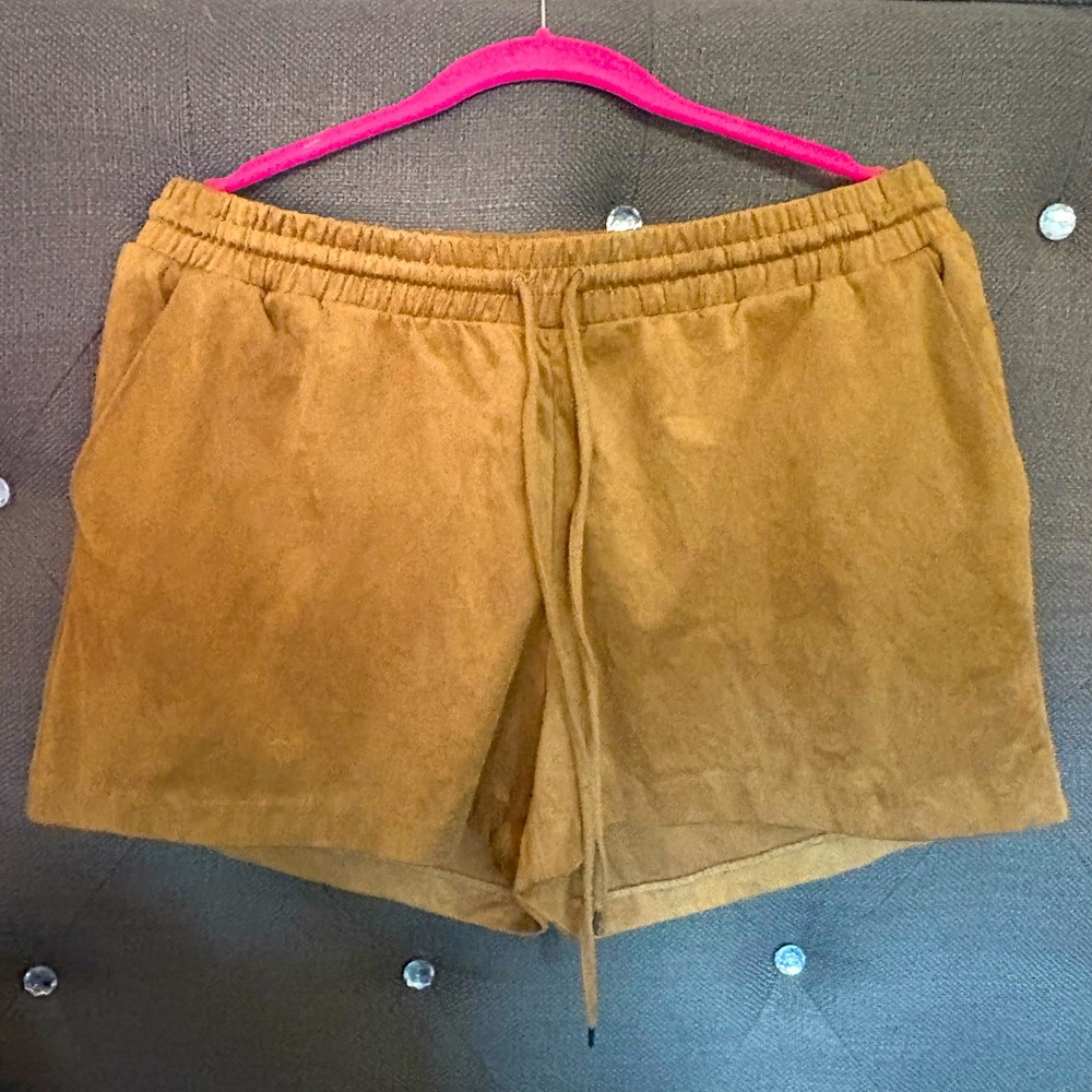 H&M Tan Suede Shorts with Elastic Waistband